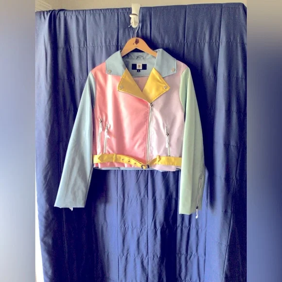Pink and Blue Varsity Jacket with Retro Style - Picture 2 of 10